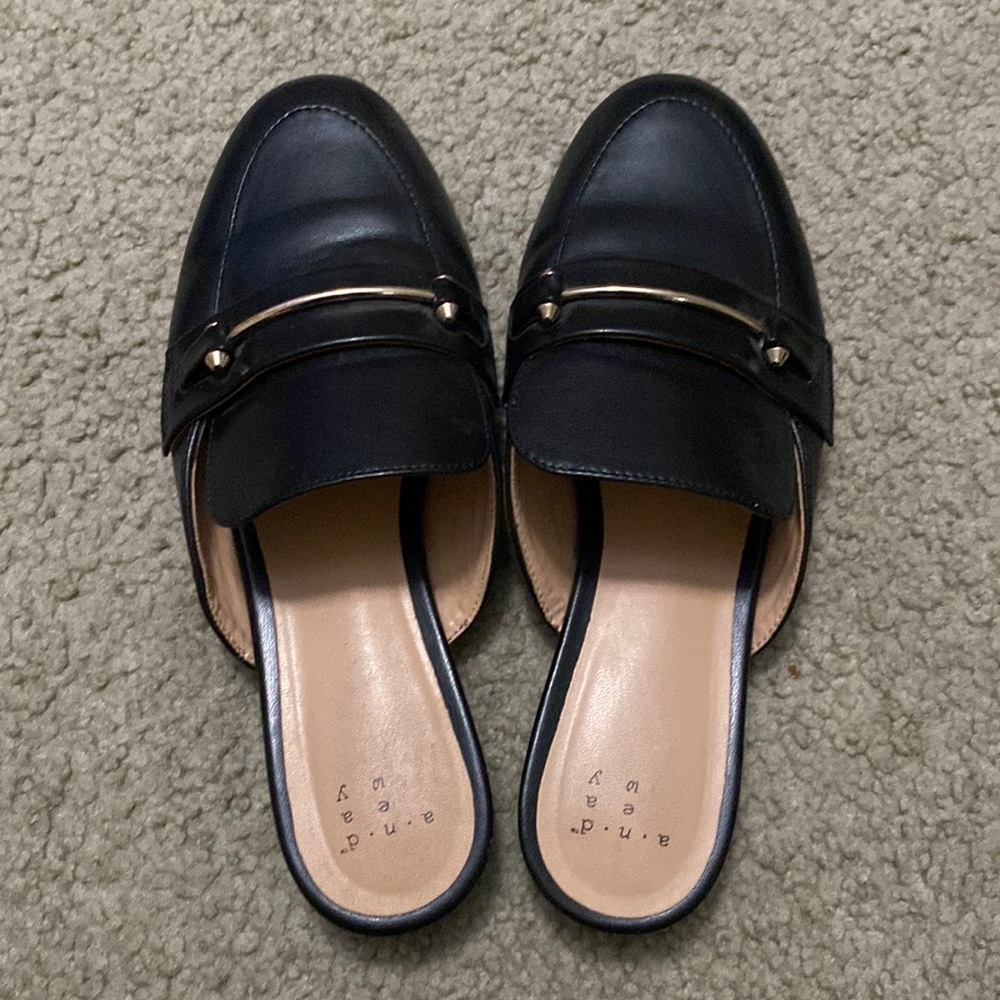 Black and gold mules / loafers